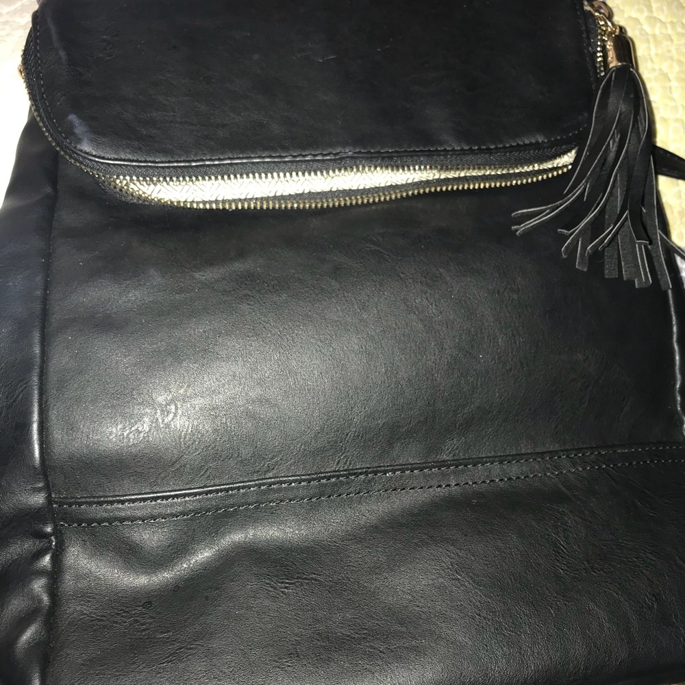 Black Faux Leather Backpack